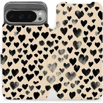 Pouzdro na mobilní telefon Flipové pouzdro Mobiwear - Google Pixel 9 Pro XL - VA51S Černá srdíčka (Knížkové flip pouzdro, obal, kryt na mobil Google Pixel 9 Pro XL - VA51S Černá srdíčka, materiál Umělá kůže + TPU - ochrana 360°, stojánek, silikonová vanička, magnetické zavírání)