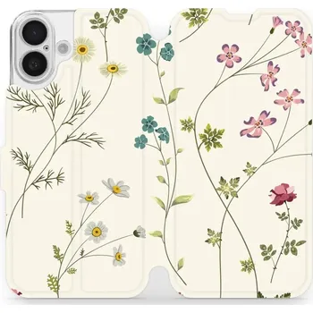 Pouzdro na mobilní telefon Flipové pouzdro Mobiwear - Apple iPhone 16 Plus - MD03S Tenké rostlinky s květy (Knížkové flip pouzdro, obal, kryt na mobil Apple iPhone 16 Plus - MD03S Tenké rostlinky s květy, materiál Umělá kůže + TPU - ochrana 360°, stojánek, silikonová vanička,)