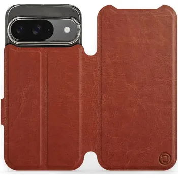 Pouzdro na mobilní telefon Flipové pouzdro Mobiwear - Google Pixel 9 - Hnědé a šedé (Knížkové flip pouzdro, obal, kryt na mobil Google Pixel 9 - Hnědé a šedé, materiál Umělá kůže + TPU - ochrana 360°, stojánek, silikonová vanička, magnetické zavírání)