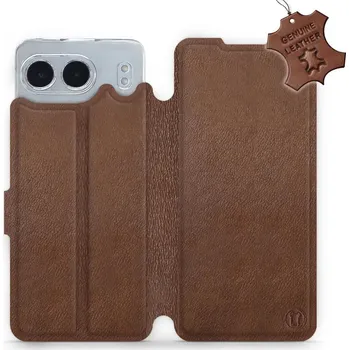 Pouzdro na mobilní telefon Kožené flip pouzdro Mobiwear - OnePlus Nord 4 5G - Hnědé (Kožené knížkové pouzdro, obal, kryt na mobil OnePlus Nord 4 5G, Hnědé, materiál Genuine Leather, ochrana 360°, stojánek, silikonová vanička, magnetické zavírání)