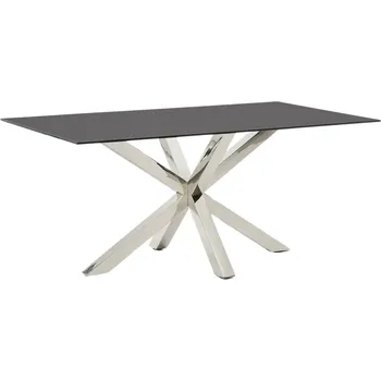 Jídelní stůl Matně černý skleněný jídelní stůl Kave Home Argo 160 x 90 cm s nerezovou podnoží