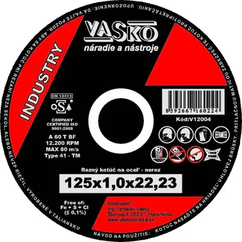 Řezný kotouč Řezný kotouč na kov a nerez 125 x 1,0 x 22,2 INDUSTRY