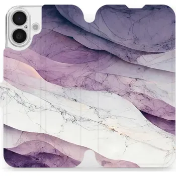 Pouzdro na mobilní telefon Flipové pouzdro Mobiwear - Apple iPhone 16 Plus - VP31S Bílý a fialový mramor (Knížkové flip pouzdro, obal, kryt na mobil Apple iPhone 16 Plus - VP31S Bílý a fialový mramor, materiál Umělá kůže + TPU - ochrana 360°, stojánek, silikonová vanička, magnetick