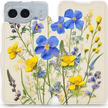 Pouzdro na mobilní telefon Flipové pouzdro Mobiwear - OnePlus Nord 4 5G - VP41S Modré a žluté kvítky (Knížkové flip pouzdro, obal, kryt na mobil OnePlus Nord 4 5G - VP41S Modré a žluté kvítky, materiál Umělá kůže + TPU - ochrana 360°, stojánek, silikonová vanička, magnetické zavírá