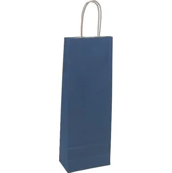 Dárková taška Papírová taška s krouceným uchem na víno 140x80x390 mm, modrá