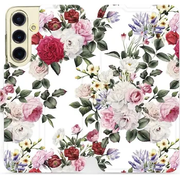 Pouzdro na mobilní telefon Flipové pouzdro Mobiwear - Samsung Galaxy S24 FE - MD01S Růže na bílé (Knížkové flip pouzdro, obal, kryt na mobil Samsung Galaxy S24 FE - MD01S Růže na bílé, materiál Umělá kůže + TPU - ochrana 360°, stojánek, silikonová vanička, magnetické zavírání)