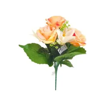 umělá květina Růže kytice s přízdobou lososová H358