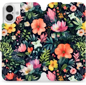 Pouzdro na mobilní telefon Flipové pouzdro Mobiwear - Apple iPhone 16 Plus - VP48S Pestré kvítky (Knížkové flip pouzdro, obal, kryt na mobil Apple iPhone 16 Plus - VP48S Pestré kvítky, materiál Umělá kůže + TPU - ochrana 360°, stojánek, silikonová vanička, magnetické zavírání)