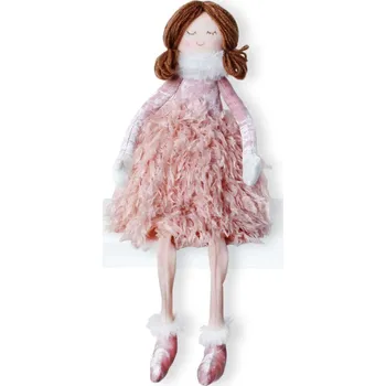 Vánoční dekorace Andělka (panenka) textilní růžová - 41 cm