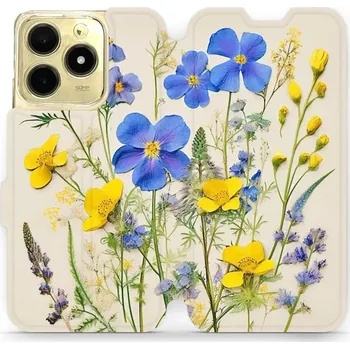 Pouzdro na mobilní telefon Flipové pouzdro Mobiwear - Realme C61 - VP41S Modré a žluté kvítky (Knížkové flip pouzdro, obal, kryt na mobil Realme C61 - VP41S Modré a žluté kvítky, materiál Umělá kůže + TPU - ochrana 360°, stojánek, silikonová vanička, magnetické zavírání)