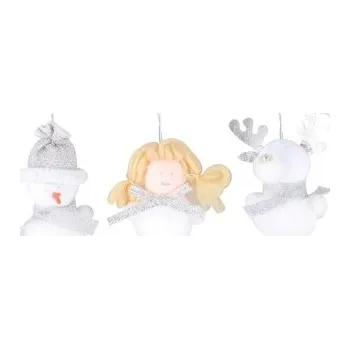 Vánoční dekorace Postavičky plyš stříbrný dekor 6 cm, 3 ks v krabičce