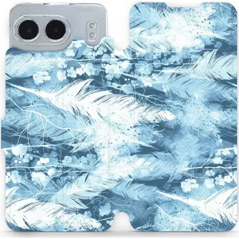 Pouzdro na mobilní telefon Flipové pouzdro Mobiwear - OnePlus Nord 4 5G - M058S Světle modrá horizontální pírka (Knížkové flip pouzdro, obal, kryt na mobil OnePlus Nord 4 5G - M058S Světle modrá horizontální pírka, materiál Umělá kůže + TPU - ochrana 360°, stojánek, silikonová)