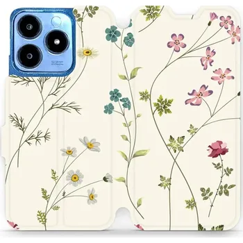 Pouzdro na mobilní telefon Flipové pouzdro Mobiwear - Realme C63 - MD03S Tenké rostlinky s květy (Knížkové flip pouzdro, obal, kryt na mobil Realme C63 - MD03S Tenké rostlinky s květy, materiál Umělá kůže + TPU - ochrana 360°, stojánek, silikonová vanička, magnetické zavírání)