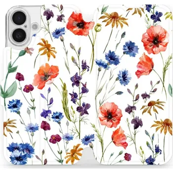 Pouzdro na mobilní telefon Flipové pouzdro Mobiwear - Apple iPhone 16 Plus - MP04S Luční kvítí (Knížkové flip pouzdro, obal, kryt na mobil Apple iPhone 16 Plus - MP04S Luční kvítí, materiál Umělá kůže + TPU - ochrana 360°, stojánek, silikonová vanička, magnetické zavírání)