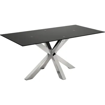 Jídelní stůl Matně černý skleněný jídelní stůl Kave Home Argo 200 x 100 cm s nerezovou podnoží