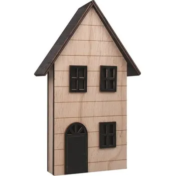 Vánoce Dřevěný domeček s černými okny a střechou na postavení s LED 13 x 22 x 4 cm