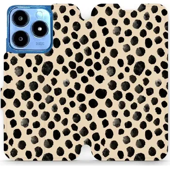 Pouzdro na mobilní telefon Flipové pouzdro Mobiwear - Realme C63 - VA50S Černé puntíky (Knížkové flip pouzdro, obal, kryt na mobil Realme C63 - VA50S Černé puntíky, materiál Umělá kůže + TPU - ochrana 360°, stojánek, silikonová vanička, magnetické zavírání)