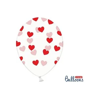Balónek Balonek latexový transparentní s červenými srdíčky