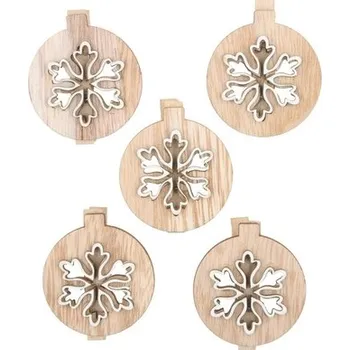 Vánoce Vločka dřevěná na kolíčku 4,5 cm, 5 ks