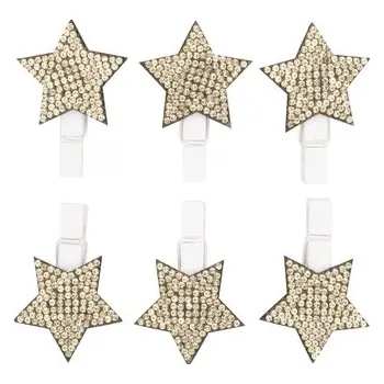 Vánoce Hvězda se zlatými kamínky na kolíčku 3 cm 6 ks