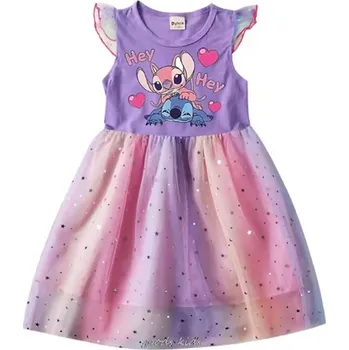 Dívčí šaty Lilo & Stitch Letní dívčí šaty s motivem "Lilo & Stitch" (potisk Hey Hey) - 4 barvy Barva: Fialová, Velikost: 100/2-3 roky