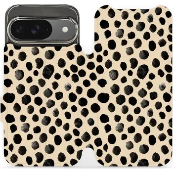 Pouzdro na mobilní telefon Flipové pouzdro Mobiwear - Google Pixel 9 - VA50S Černé puntíky (Knížkové flip pouzdro, obal, kryt na mobil Google Pixel 9 - VA50S Černé puntíky, materiál Umělá kůže + TPU - ochrana 360°, stojánek, silikonová vanička, magnetické zavírání)