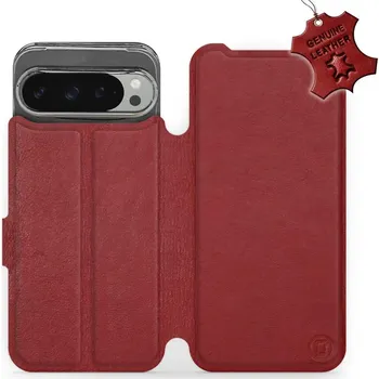 Kožené flip pouzdro Mobiwear - Google Pixel 9 Pro XL - Tmavě červené (Kožené knížkové pouzdro, obal, kryt na mobil Google Pixel 9 Pro XL, Tmavě červené, materiál Genuine Leather, ochrana 360°, stojánek, silikonová vanička, magnetické zavírání)