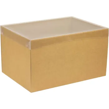 Dárková krabice s průhledným víkem 350x250x200/35 mm, hnědá - kraftová
