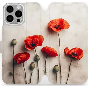 Pouzdro na mobilní telefon Flipové pouzdro Mobiwear - Apple iPhone 16 Pro Max - VP42S Vlčí máky (Knížkové flip pouzdro, obal, kryt na mobil Apple iPhone 16 Pro Max - VP42S Vlčí máky, materiál Umělá kůže + TPU - ochrana 360°, stojánek, silikonová vanička, magnetické zavírání)