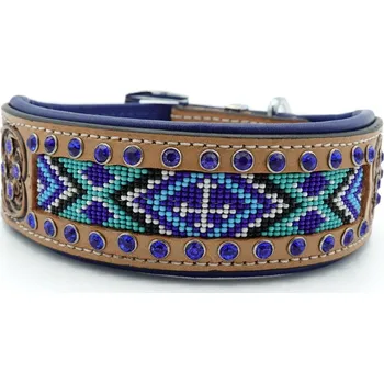 Obojek pro psa Kamínkový obojek s korálky Barva: Modrá, Velikost: 39 - 46 cm