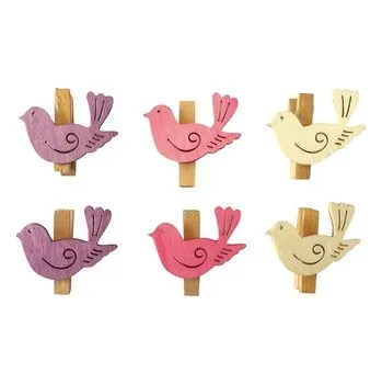 Dřevění ptáčci s kolíčkem 4 cm, 6 ks