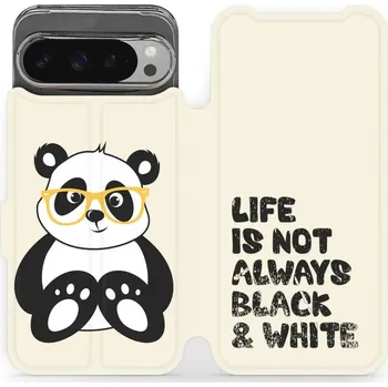 Pouzdro na mobilní telefon Flipové pouzdro Mobiwear - Google Pixel 9 Pro XL - M041S Panda - life is not (Knížkové flip pouzdro, obal, kryt na mobil Google Pixel 9 Pro XL - M041S Panda - life is not, materiál Umělá kůže + TPU - ochrana 360°, stojánek, silikonová vanička, magnetické)