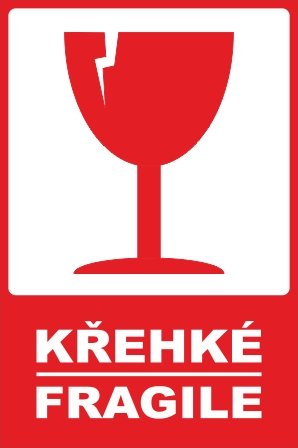 Výstražná papírová samolepicí etiketa KŘEHKÉ/FRAGILE 80x120, 500 ks
