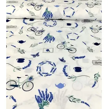 Bavlněná látka levandule s modrým kolem plátno 140cm | RTex