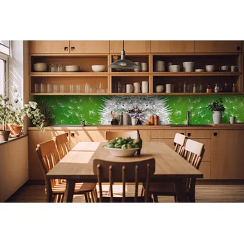 Fototapeta DIMEX | Fototapeta do kuchyně Pampeliška KI-420-012| 420 x 60 cm | zelená, bílá, hnědá + Samolepicí fototapeta za kuchyňskou linku DIMEX Pampeliška v šíři 420 cm