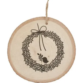 Dřevěná dekorace na zavěšení 10 cm, s věnečkem