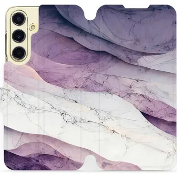 Pouzdro na mobilní telefon Flipové pouzdro Mobiwear - Samsung Galaxy S24 FE - VP31S Bílý a fialový mramor (Knížkové flip pouzdro, obal, kryt na mobil Samsung Galaxy S24 FE - VP31S Bílý a fialový mramor, materiál Umělá kůže + TPU - ochrana 360°, stojánek, silikonová vanička,)