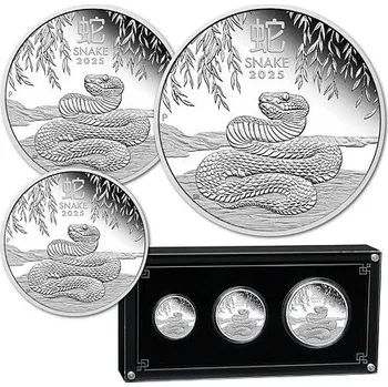 Lunární série III. - sada tří stříbrných mincí Year of the Snake (Rok hada) 2025 (1/2 Oz, 1 Oz, 2 Oz) PROOF