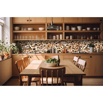 Fototapeta DIMEX | Fototapeta do kuchyně Dřevěná polena KI-420-031| 420 x 60 cm | béžová, hnědá + Samolepicí fototapeta za kuchyňskou linku DIMEX Dřevěná polena v šíři 420 cm