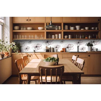 Fototapeta DIMEX | Fototapeta do kuchyně Červeno-černé květiny KI-420-098| 420 x 60 cm | červená, bílá, černá, šedá + Samolepicí fototapeta za kuchyňskou linku DIMEX Červeno-černé květiny v šíři 420 cm