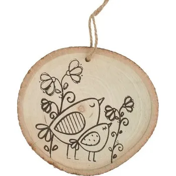 Dřevěná dekorace na zavěšení 10 cm, s ptáčky