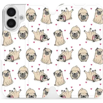 Pouzdro na mobilní telefon Flipové pouzdro Mobiwear - Apple iPhone 16 - M097P Mopsíci (Knížkové flip pouzdro, obal, kryt na mobil Apple iPhone 16 - M097P Mopsíci, materiál Umělá kůže + TPU - ochrana 360°, stojánek, silikonová vanička, magnetické zavírání)