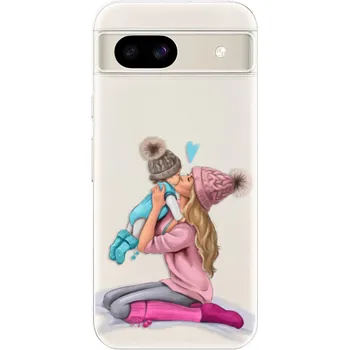 Pouzdro na mobilní telefon Silikonové pouzdro iSaprio - Google Pixel 8a - Kissing Mom Blond and Boy (Odolný silikonový kryt, obal, pouzdro iSaprio - Google Pixel 8a - Kissing Mom Blond and Boy - skvělá ochrana a pružnost, stylový UV potisk, lehkost, tiskne se v České republice)