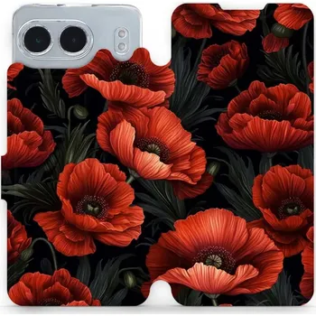 Pouzdro na mobilní telefon Flipové pouzdro Mobiwear - OnePlus Nord 4 5G - VP45S Temné červené květy (Knížkové flip pouzdro, obal, kryt na mobil OnePlus Nord 4 5G - VP45S Temné červené květy, materiál Umělá kůže + TPU - ochrana 360°, stojánek, silikonová vanička, magnetické zavírání