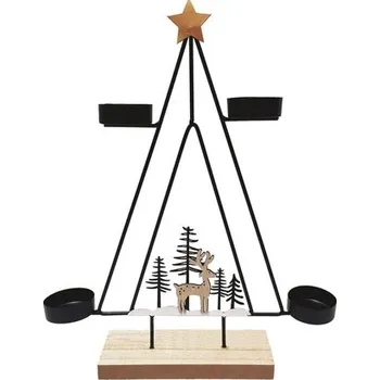 Svícen strom z kovu černý na postavení 25 x 31 x 5 cm