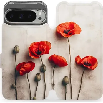 Pouzdro na mobilní telefon Flipové pouzdro Mobiwear - Google Pixel 9 Pro XL - VP42S Vlčí máky (Knížkové flip pouzdro, obal, kryt na mobil Google Pixel 9 Pro XL - VP42S Vlčí máky, materiál Umělá kůže + TPU - ochrana 360°, stojánek, silikonová vanička, magnetické zavírání)