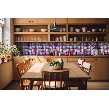 Fototapeta DIMEX | Fototapeta do kuchyně Kovové kachličky KI-420-078| 420 x 60 cm | fialová, metalická, šedá + Samolepicí fototapeta za kuchyňskou linku DIMEX Kovové kachličky v šíři 420 cm