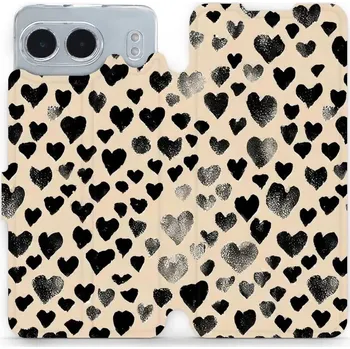 Pouzdro na mobilní telefon Flipové pouzdro Mobiwear - OnePlus Nord 4 5G - VA51S Černá srdíčka (Knížkové flip pouzdro, obal, kryt na mobil OnePlus Nord 4 5G - VA51S Černá srdíčka, materiál Umělá kůže + TPU - ochrana 360°, stojánek, silikonová vanička, magnetické zavírání)