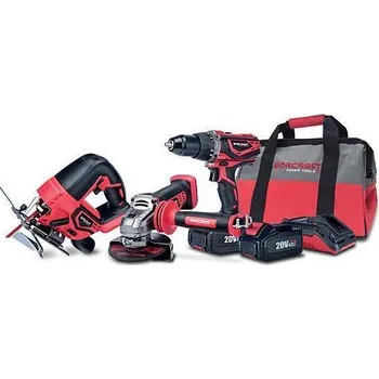 Dílna Set Worcraft WSET-03, S20Li priamočiara píla, uhlová brúska, skrutkovač, nabíjačka, 2x accu + brašňa
