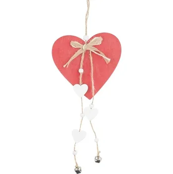 Srdce dřevěné na zavěšení 12 x 25 cm, červené